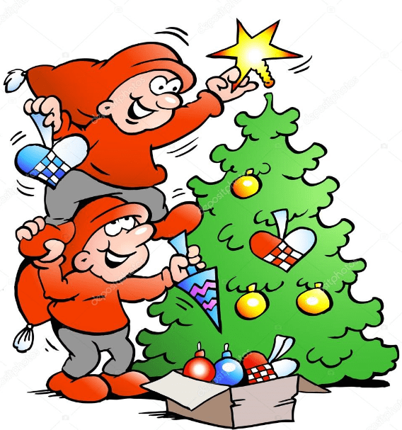 Bild von einem Weihnachtsbaum der geschmückt wird