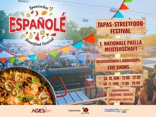 Plakat und Flyer zur ersten Paella-Meisterschaft in Zürich.
